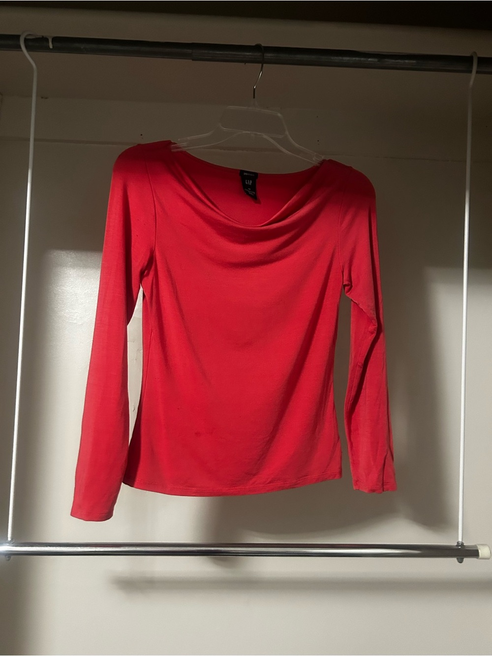 GAP Red Long-Sleeve Cowl Neck Top